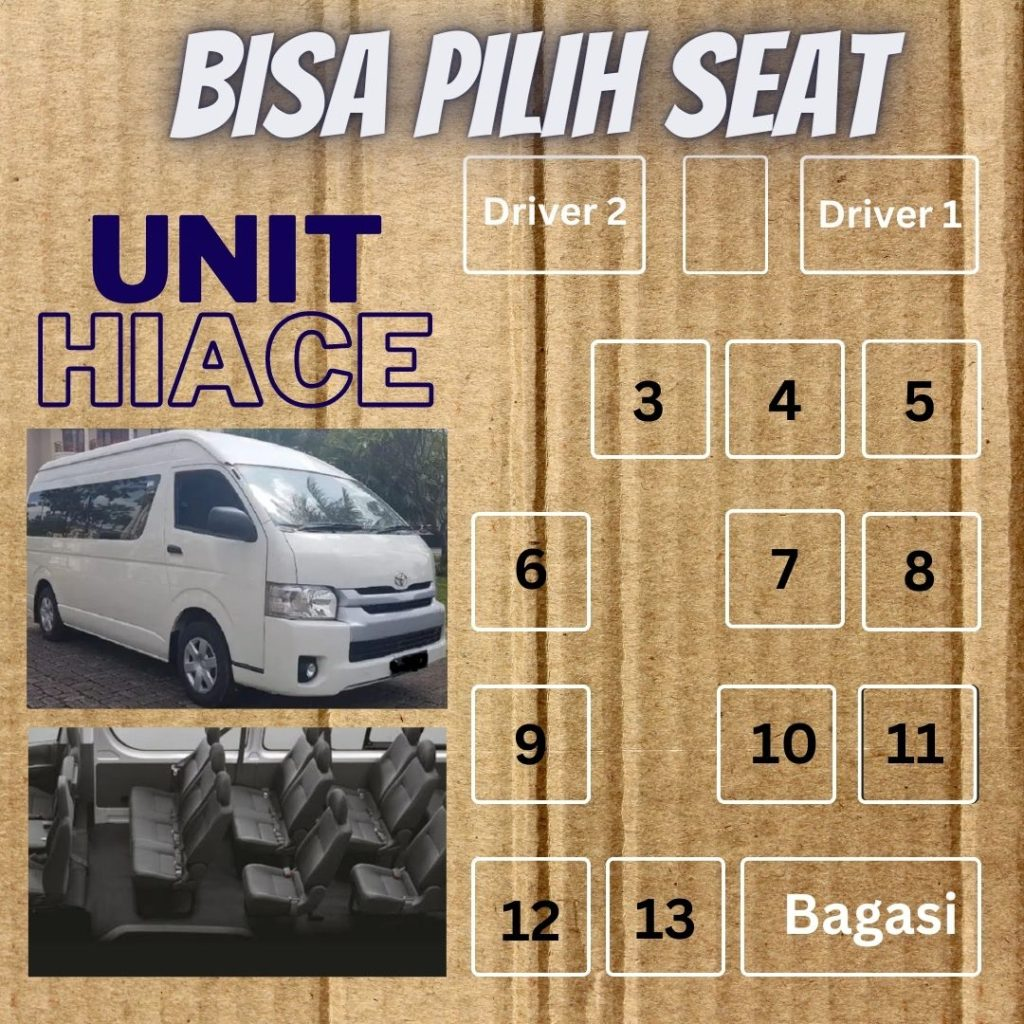 Denah Seat Hiace, Layout Kursi Hiace, Susunan Kursi Hiace, Kenyamanan Perjalanan Hiace, Travel Hiace Nyaman