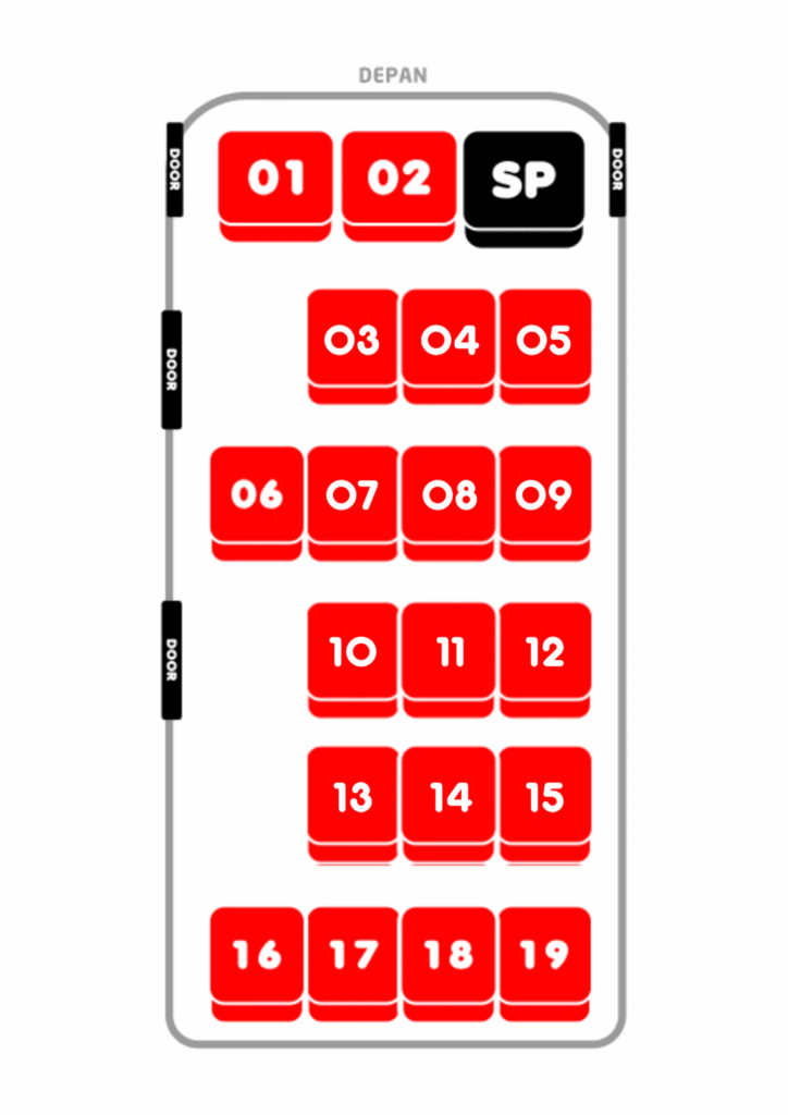 Denah Seat Hiace, Layout Kursi Hiace, Susunan Kursi Hiace, Kenyamanan Perjalanan Hiace, Travel Hiace Nyaman